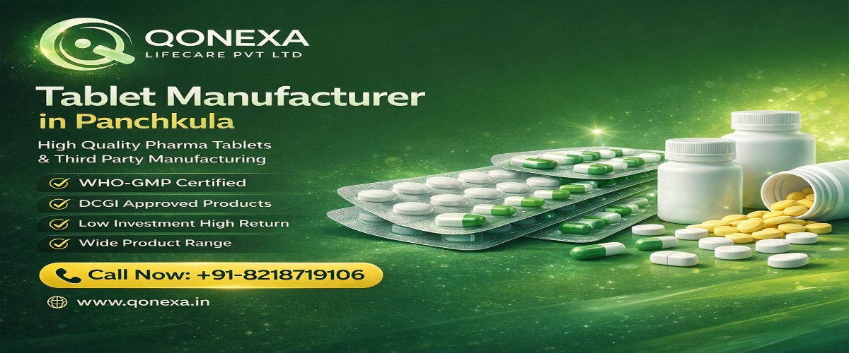 Tablet Manufacturer in Panchkula – Qonexa Lifecare Pharma Banner with WHO-GMP Certified Products