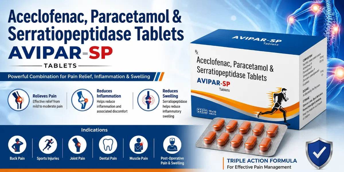 Aceclofenac, Paracetamol & Serratiopeptidase Tablets AVIPAR-SP by Qonexa Lifecare