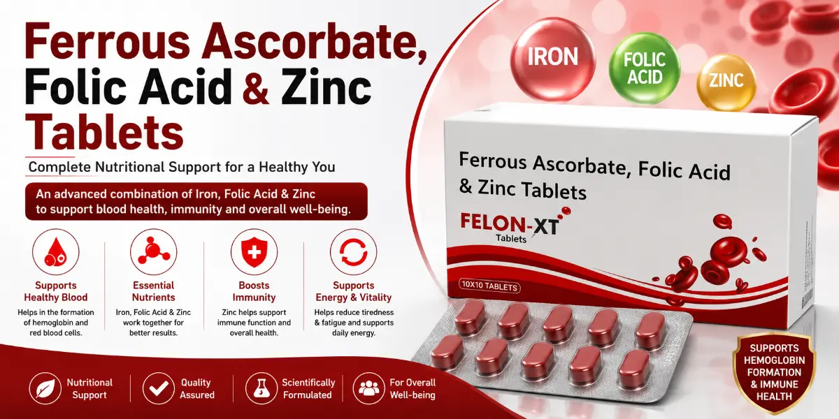 Ferrous Ascorbate, Folic Acid & Zinc Tablets manufactured by Qonexa Lifecare Pvt. Ltd.