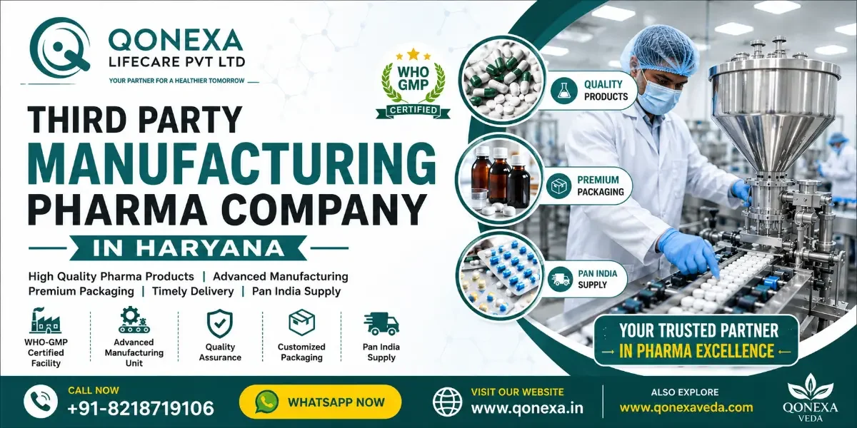 Third Party Manufacturing Pharma Company in Haryana by Qonexa Lifecare Pvt Ltd offering quality pharma manufacturing services and Pan India supply